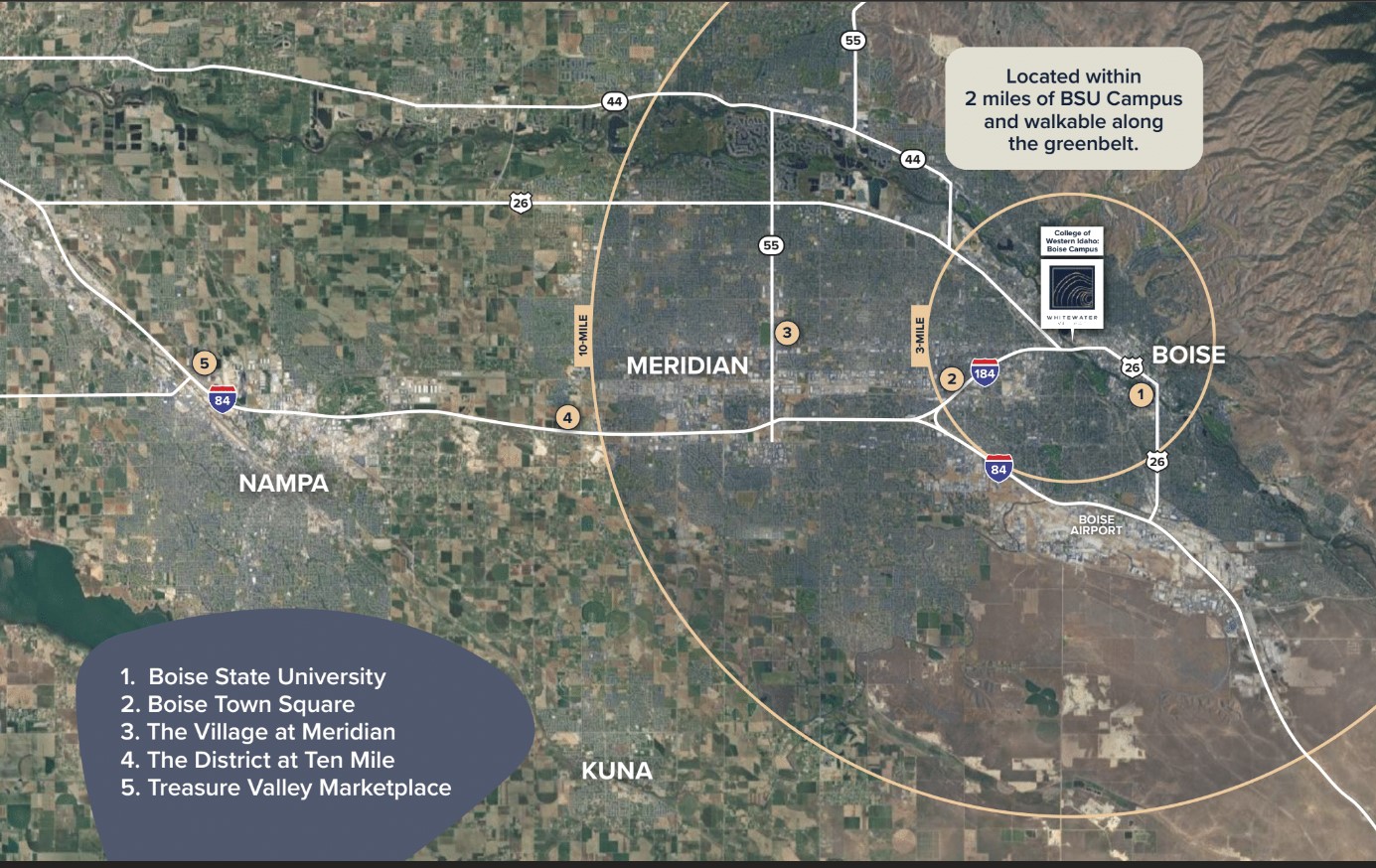 Aerial map of Whitewater Village Location